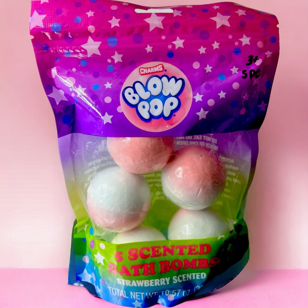 Charms Blow Pop Strawberry Lollipop Scented Bath Bombs 5 Count